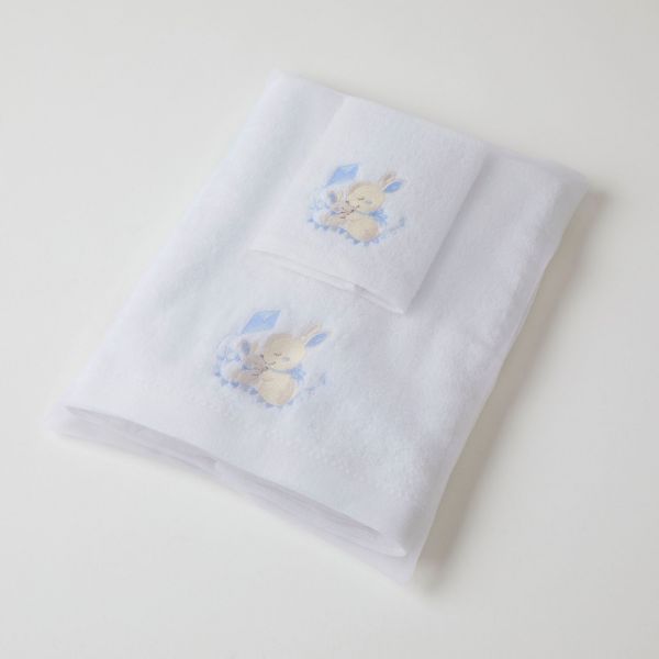Picture of BABY BATH TOWEL & FACE WASHER BLUE BUNNY