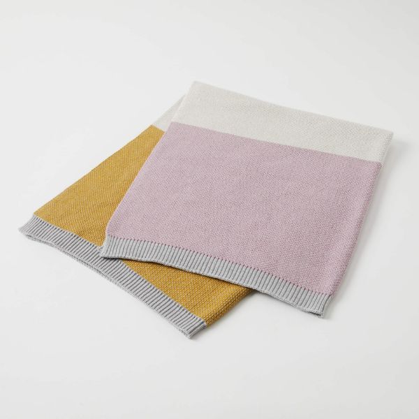 Picture of BLOCK STRIPE BABY BLANKET PINK & MUSTARD